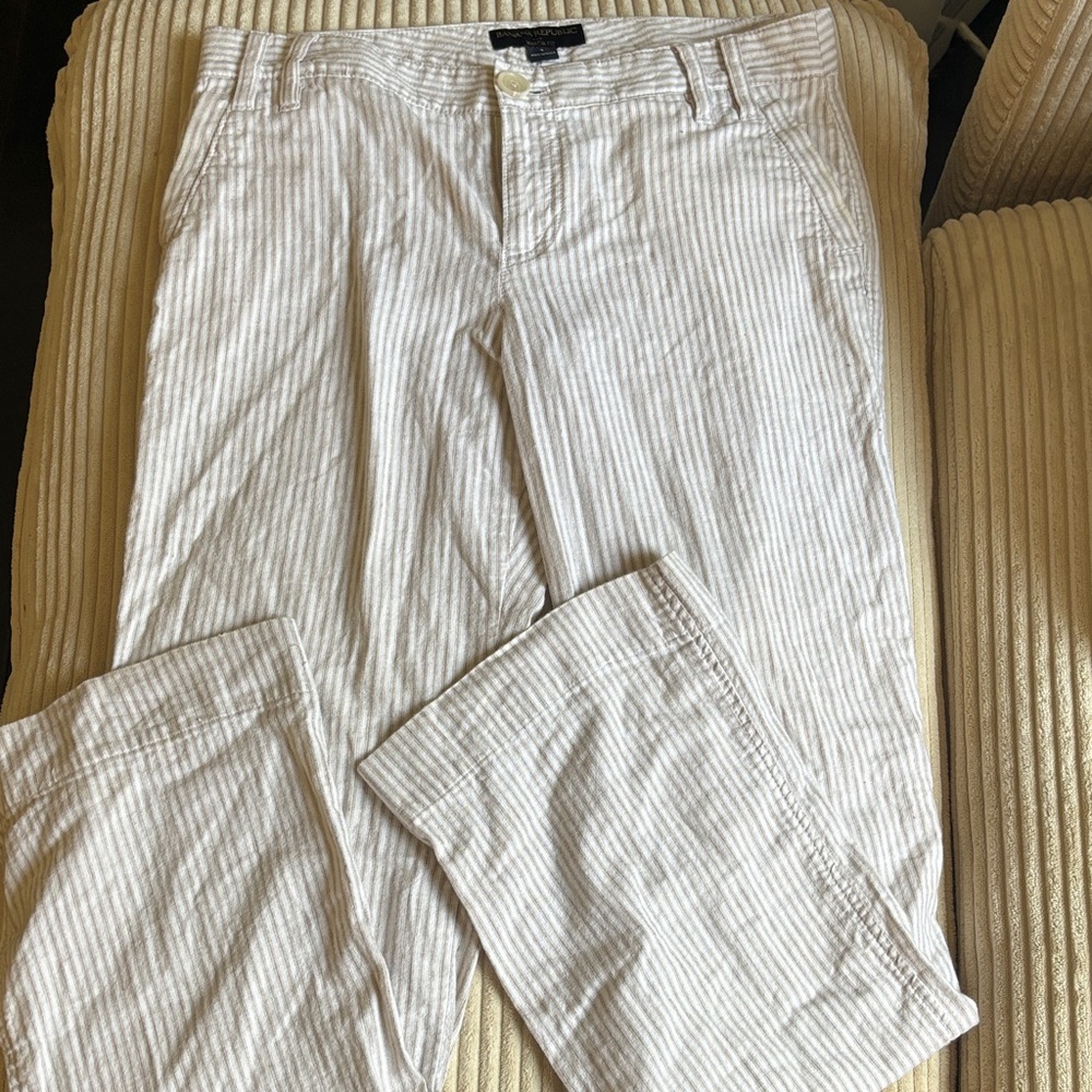 Women’s Lightweight Stripe Linen-Blend Pants - White/Tan